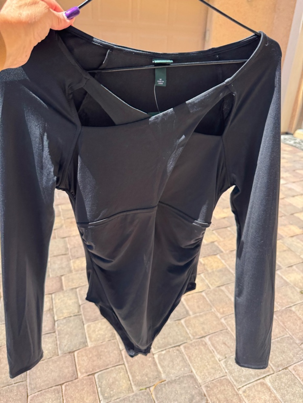 wild fable Black Long-Sleeve Scoop-Back Bodysuit